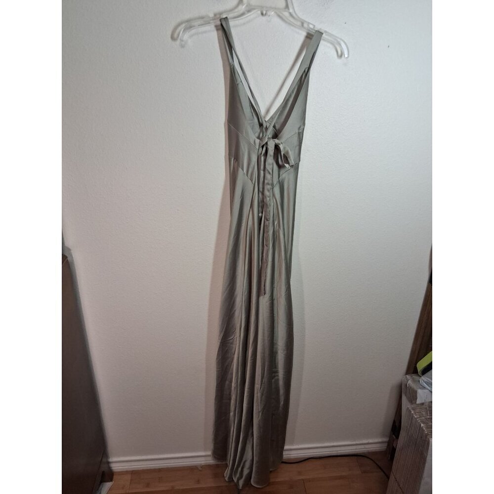 NWOT Show Me Your MuMu Dress Satin Floor Length Formal Gown Low Back Green XS - Picture 3 of 7